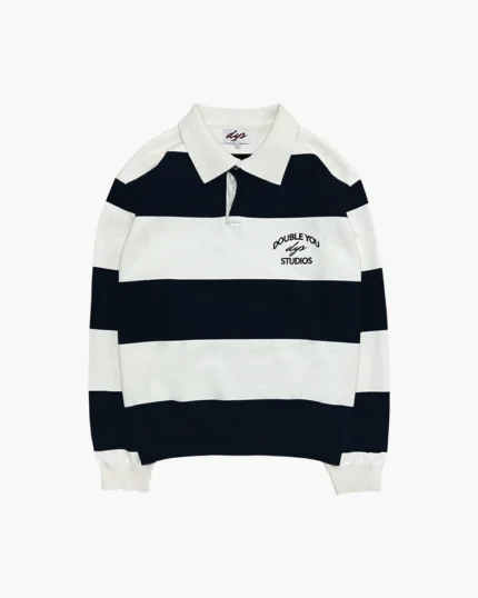 Double You Studios STRIPE RUGBY POLO KNIT (WHITE/NAVY)