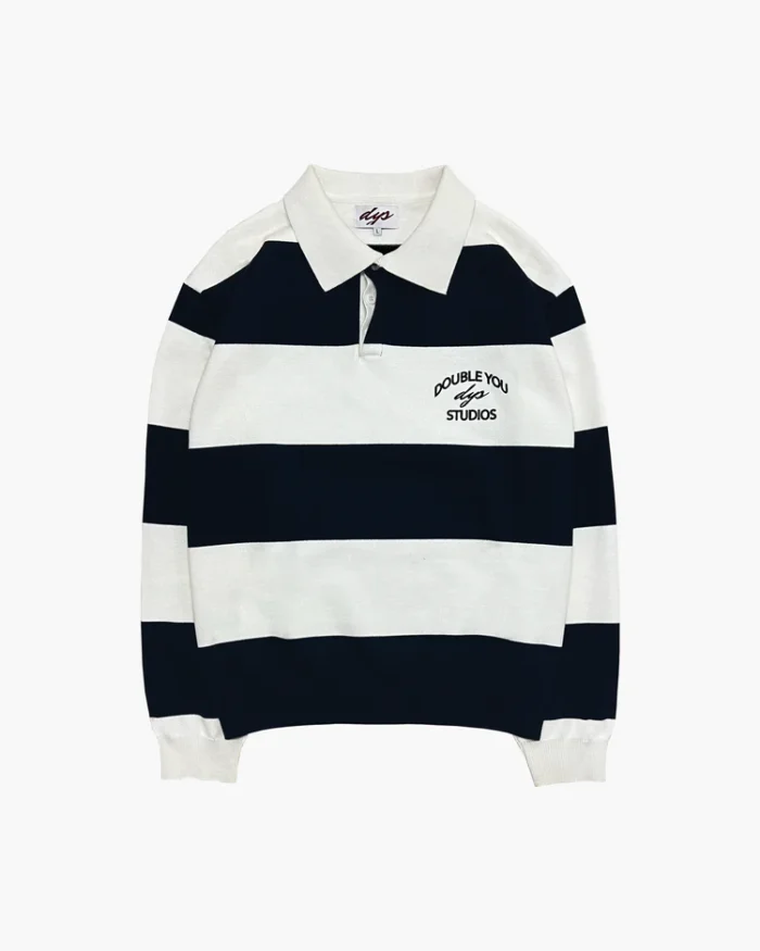 Double You Studios STRIPE RUGBY POLO KNIT (WHITE/NAVY)